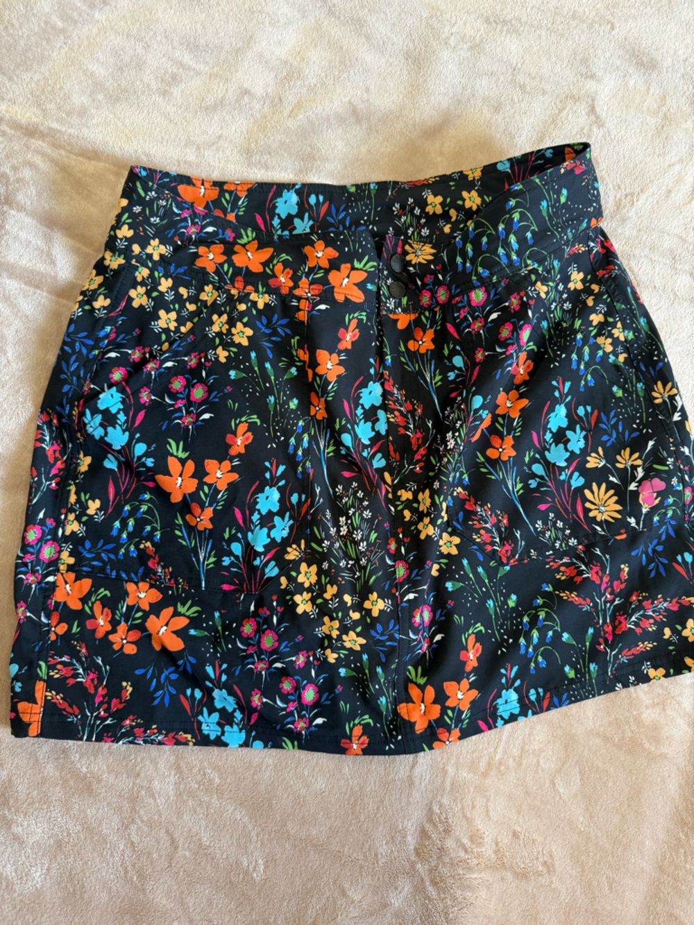 Krimson Klover Black Floral Mini Skirt with Multicolor Blooms